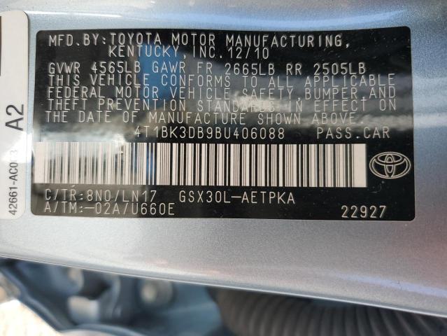 4T1BK3DB9BU406088 - 2011 TOYOTA AVALON BASE BLUE photo 12