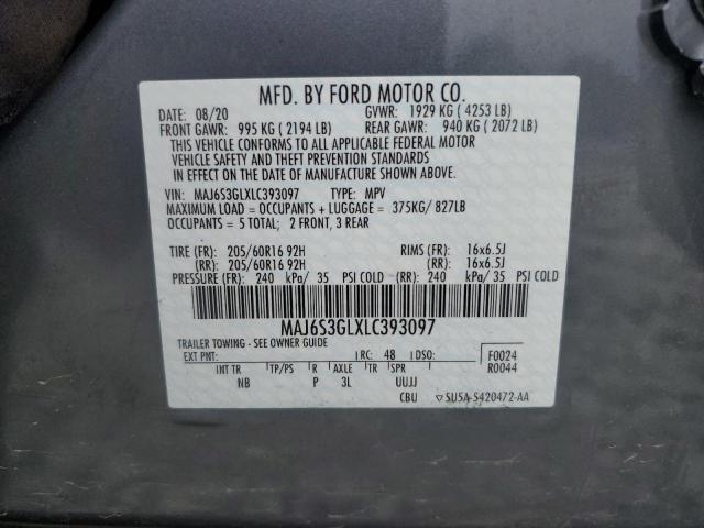 MAJ6S3GLXLC393097 - 2020 FORD ECOSPORT SE ნაცრისფერი ფოტო 12