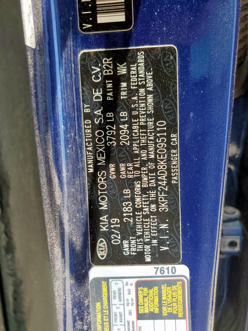 3KPF24AD8KE095110 - 2019 KIA FORTE FE 蓝色 照片 12