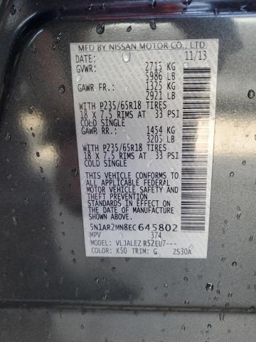 5N1AR2MN8EC645802 - 2014 NISSAN PATHFINDER S GRAY photo 14