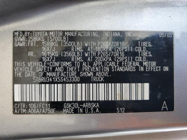 5TBRU341X5S453300 - 2005 TOYOTA TUNDRA ACCESS CAB SR5 GRAY photo 12