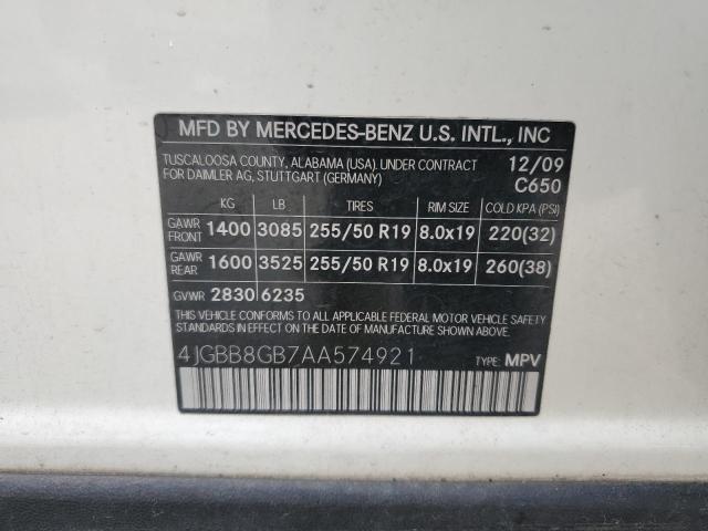 4JGBB8GB7AA574921 - 2010 MERCEDES-BENZ ML 350 4MATIC WHITE photo 13
