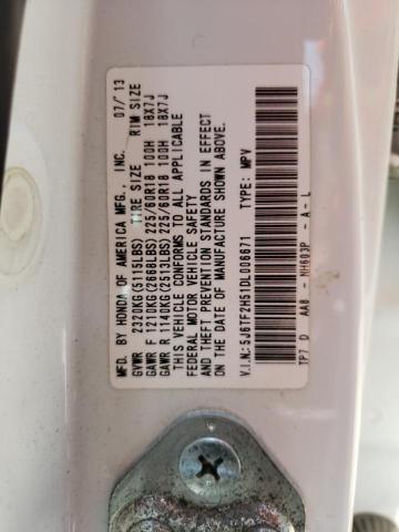 5J6TF2H51DL006671 - 2013 HONDA CROSSTOUR EXL თეთრი ფოტო 13