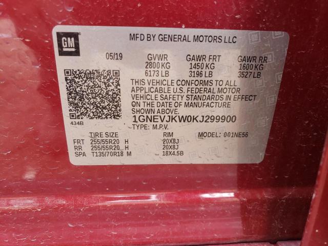 1GNEVJKW0KJ299900 - 2019 CHEVROLET TRAVERSE HIGH COUNTRY RED photo 13