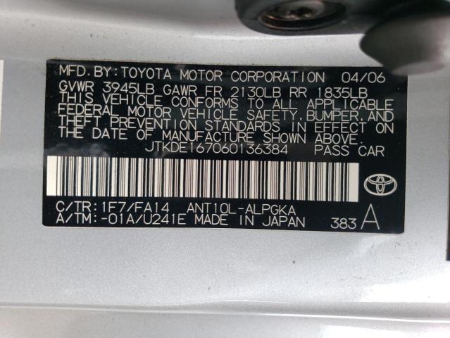 JTKDE167060136384 - 2006 TOYOTA SCION TC 银色 照片 12