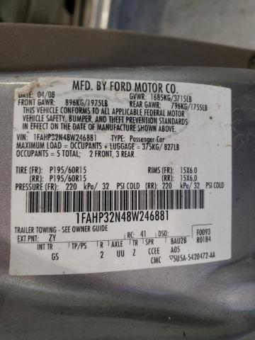 1FAHP32N48W246881 - 2008 FORD FOCUS S/SE SILVER photo 13