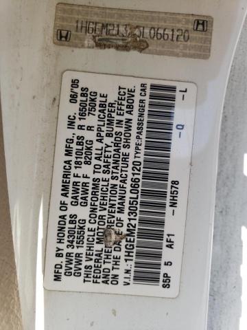 1HGEM21305L066120 - 2005 HONDA CIVIC DX VP Ağ foto 12