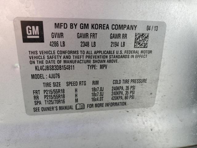 KL4CJBSB3DB154811 - 2013 BUICK ENCORE CONVENIENCE ვერცხლისფერი ფოტო 12