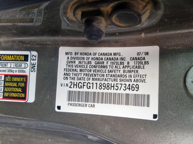 2HGFG11898H573469 - 2008 HONDA CIVIC EX  photo 10