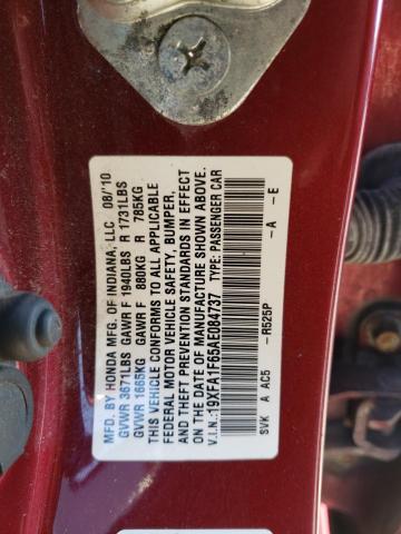 19XFA1F65AE084737 - 2010 HONDA CIVIC LX-S Bordeaux photo 12