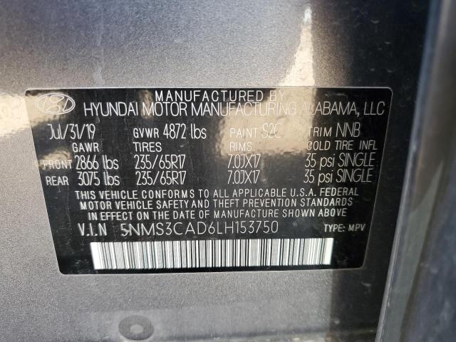 5NMS3CAD6LH153750 - 2020 HYUNDAI SANTA FE SEL GRAY photo 12