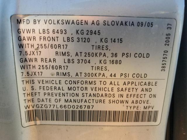 WVGZG77L66D026787 - 2006 VOLKSWAGEN TOUAREG 3.2 SILVER photo 14