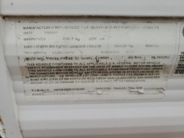 5SFEB3020CE238356 - 2012 HEARTLAND GATEWAY 白色 照片 10