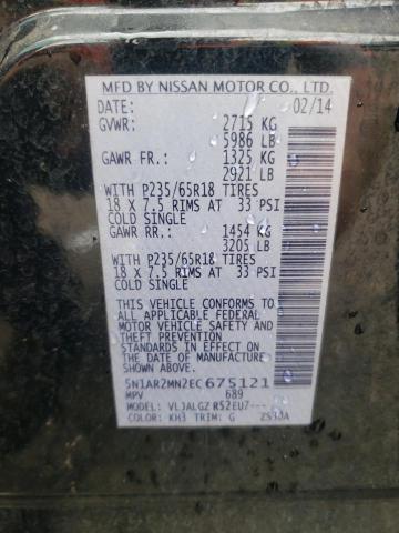 5N1AR2MN2EC675121 - 2014 NISSAN PATHFINDER S BLACK photo 13