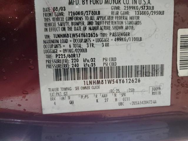 1LNHM81W54Y612626 - 2004 LINCOLN TOWN CAR EXECUTIVE Kastanienbraun Foto 12