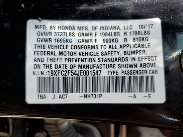 19XFC2F54JE001547 - 2018 HONDA CIVIC LX BLACK photo 12