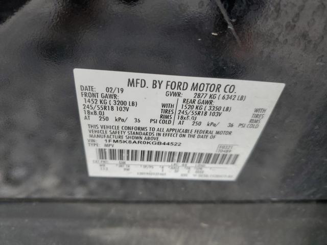 1FM5K8AR0KGB44522 - 2019 FORD EXPLORER POLICE INTERCEPTOR შავი ფოტო 14