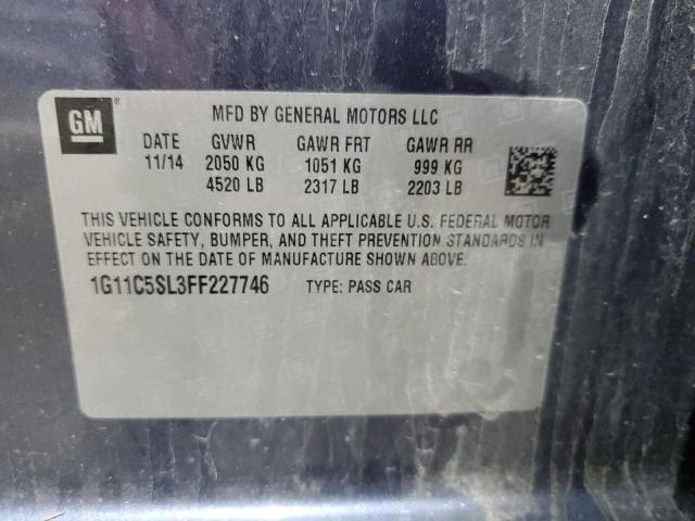 1G11C5SL3FF227746 - 2015 CHEVROLET MALIBU 1LT BLUE photo 12