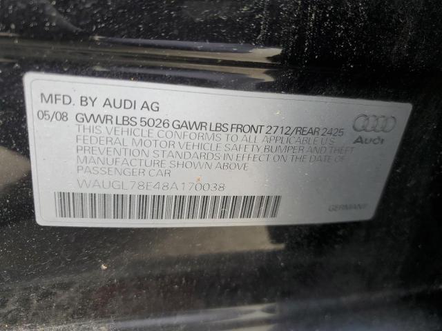 WAUGL78E48A170038 - 2008 AUDI S4 QUATTRO BLACK photo 12