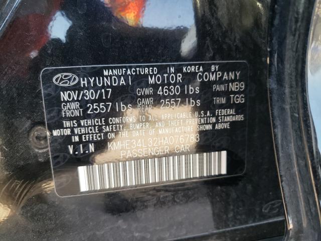 KMHE34L32HA076783 - 2017 HYUNDAI SONATA HYBRID BLACK photo 10