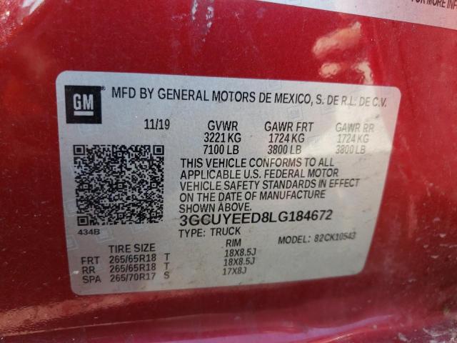 3GCUYEED8LG184672 - 2020 CHEVROLET SILVERADO K1500 RST RED photo 10