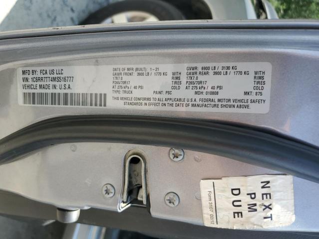 1C6RR7TT4MS516777 - 2021 RAM 1500 CLASS SLT 银色 照片 12