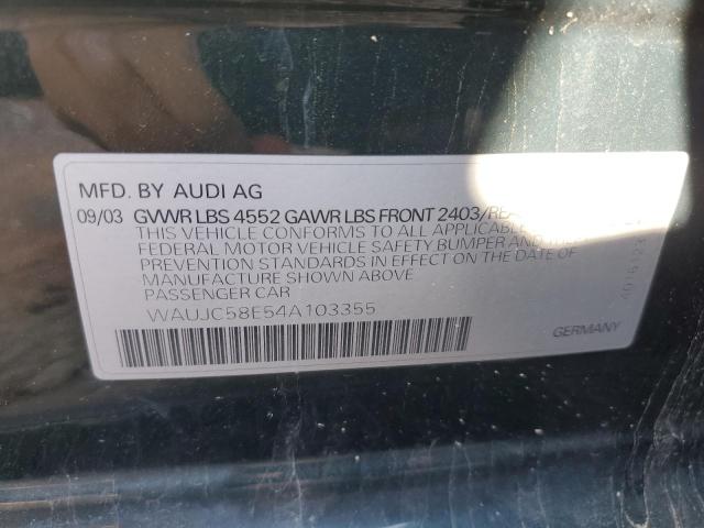 WAUJC58E54A103355 - 2004 AUDI A4 1.8T GREEN photo 12