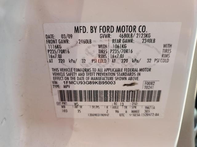 1FMCU93G89KB95003 - 2009 FORD ESCAPE XLT WHITE photo 13