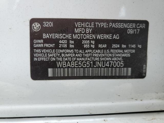 WBA8E5G51JNU47005 - 2018 BMW 320 XI WHITE photo 12