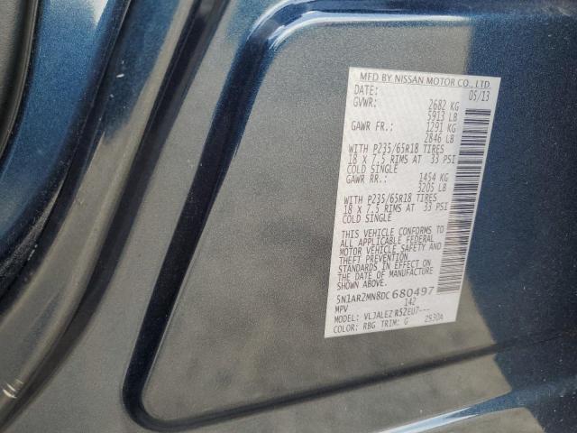 5N1AR2MN8DC680497 - 2013 NISSAN PATHFINDER S BLUE photo 12