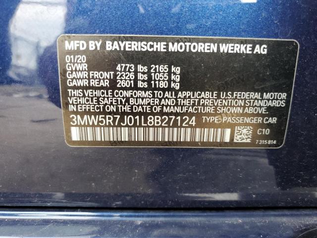 3MW5R7J01L8B27124 - 2020 BMW 330XI BLUE photo 12