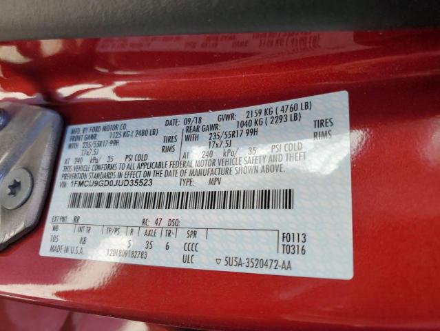 1FMCU9GD0JUD35523 - 2018 FORD ESCAPE SE RED photo 13