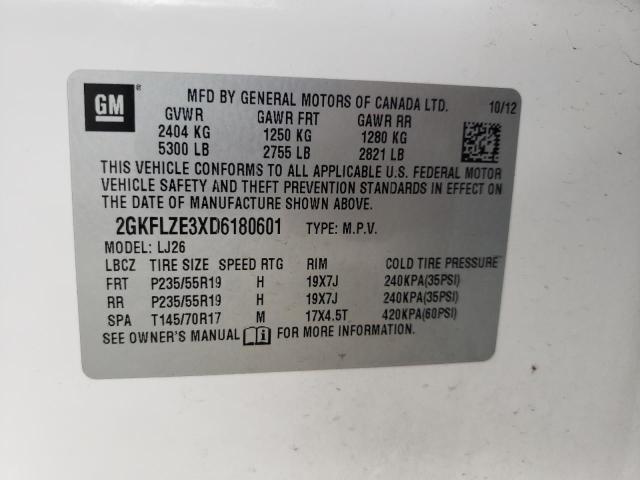 2GKFLZE3XD6180601 - 2013 GMC TERRAIN DENALI WHITE photo 10