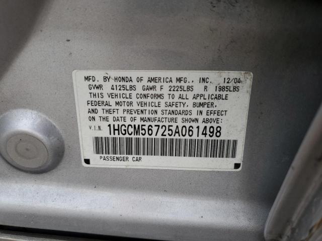 1HGCM56725A061498 - 2005 HONDA ACCORD EX SILVER photo 12