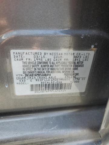 3N1AB7AP9FL646414 - 2015 NISSAN SENTRA S GRAY photo 13