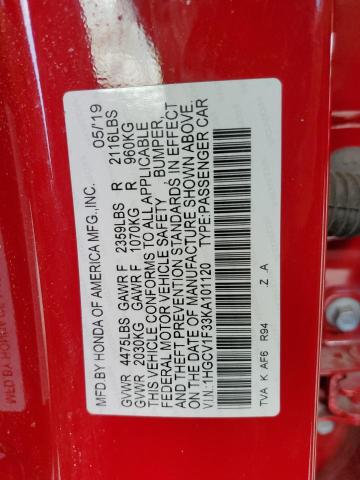 1HGCV1F33KA101120 - 2019 HONDA ACCORD SPORT RED photo 12