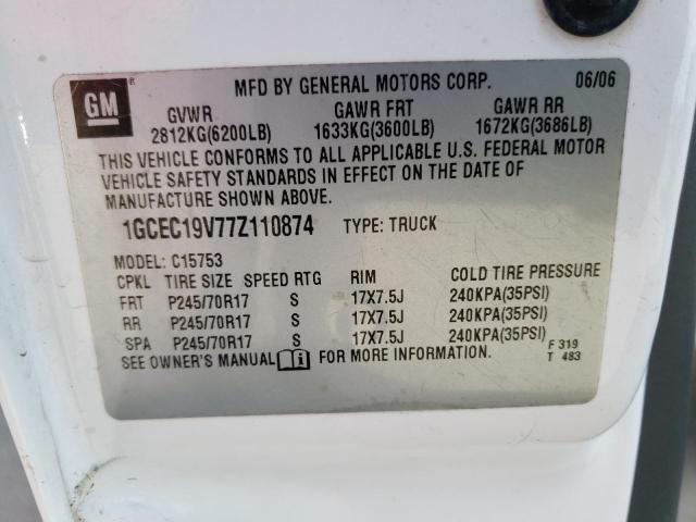 1GCEC19V77Z110874 - 2007 CHEVROLET SILVERADO C1500 CLASSIC WHITE photo 12