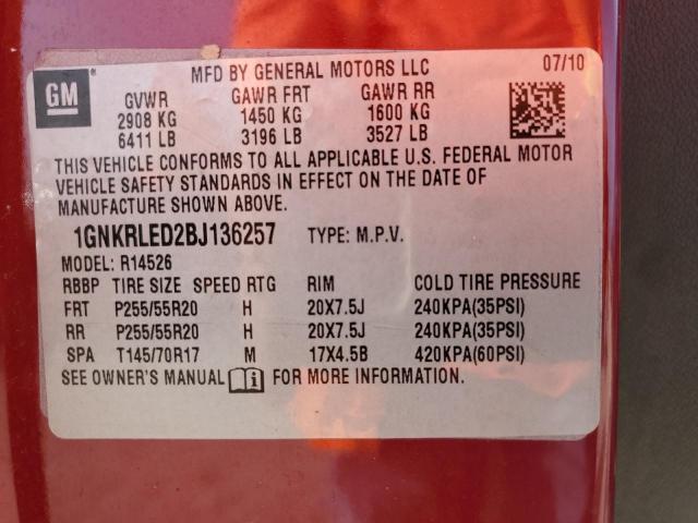 1GNKRLED2BJ136257 - 2011 CHEVROLET TRAVERSE LTZ RED photo 13