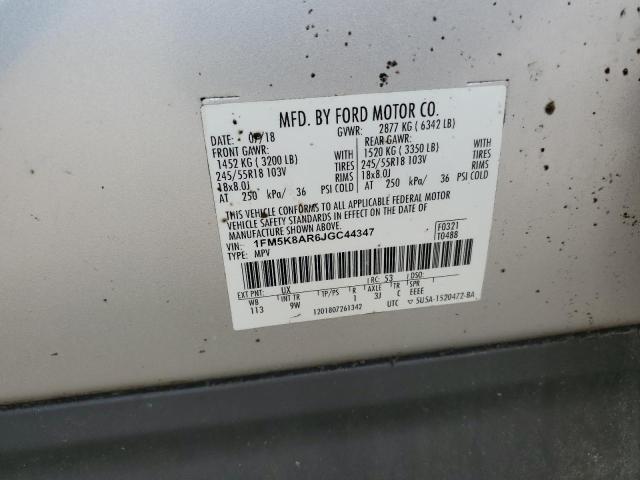 1FM5K8AR6JGC44347 - 2018 FORD EXPLORER POLICE INTERCEPTOR Сріблястий фото 12