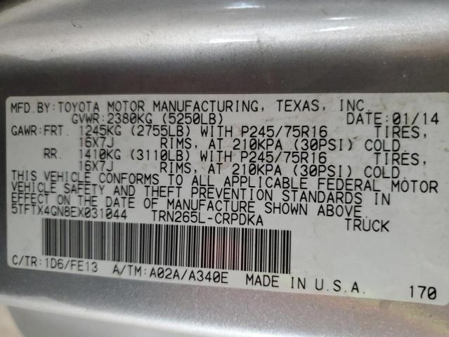 5TFTX4GN8EX031044 - 2014 TOYOTA TACOMA PRERUNNER ACCESS CAB SILVER photo 12