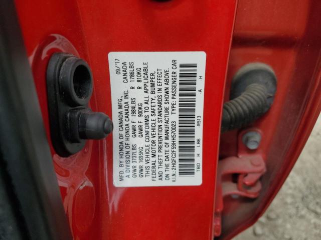 2HGFC2F59HH570023 - 2017 HONDA CIVIC LX RED photo 13