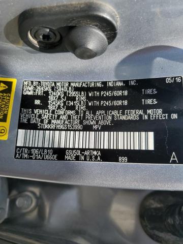 5TDKKRFH9GS153990 - 2016 TOYOTA HIGHLANDER XLE Gümüş foto 13