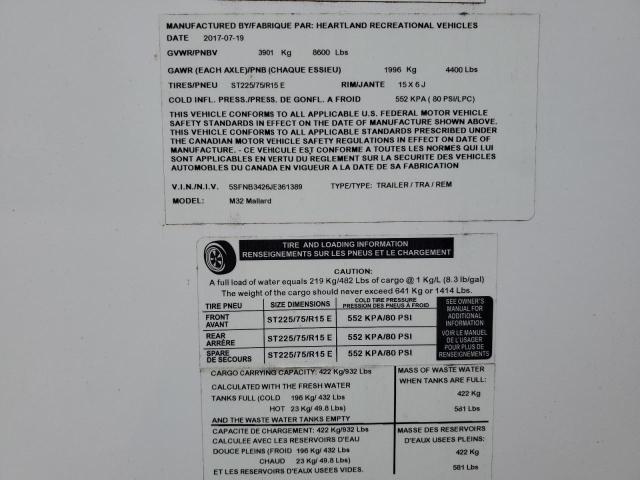 5SFNB3426JE361389 - 2018 HEARTLAND MALLARD 白色 照片 10