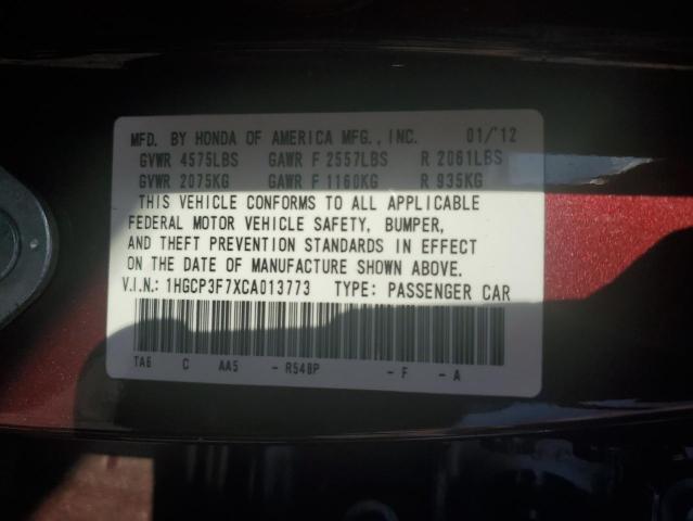 1HGCP3F7XCA013773 - 2012 HONDA ACCORD EX MAROON photo 12