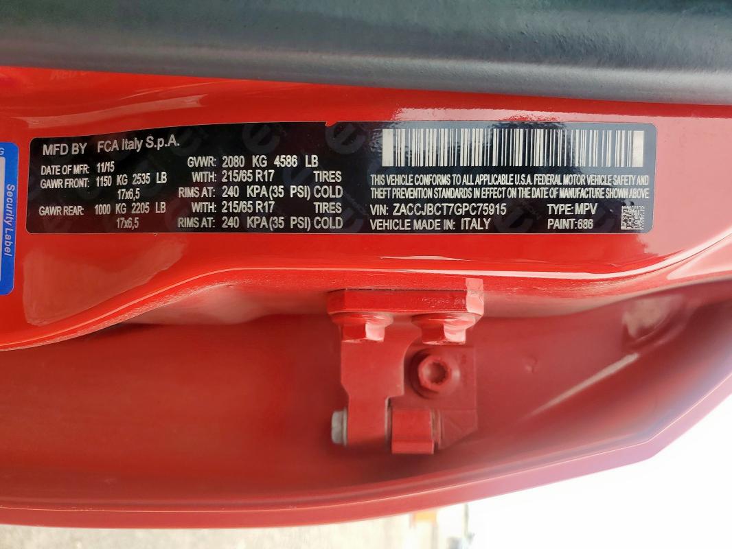 ZACCJBCT7GPC75915 - 2016 JEEP RENEGADE TRAILHAWK 红色 照片 13