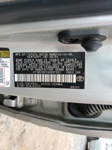 4T1BE32K14U937251 - 2004 TOYOTA CAMRY LE SILVER photo 12