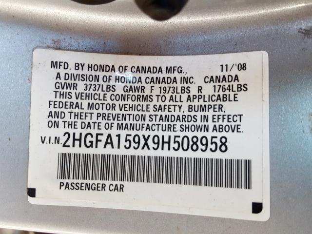 2HGFA159X9H508958 - 2009 HONDA CIVIC EXL  照片 10