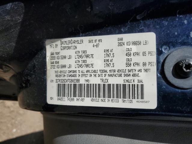 3D7KS26D07G802388 - 2007 DODGE RAM 2500 ST BLUE photo 12