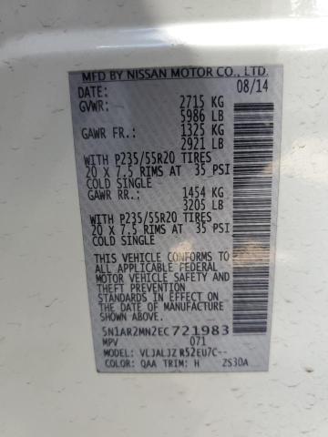 5N1AR2MN2EC721983 - 2014 NISSAN PATHFINDER S WHITE photo 14