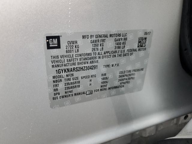 1GYKNARS2HZ304291 - 2017 CADILLAC XT5 SILVER photo 12